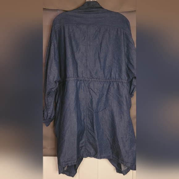 100% Cotton 1 Sunset Lane Womens Blue Denim Long Open Front Jacket Sz Med - Picture 10 of 13